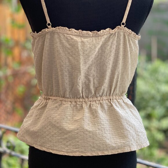 H&M Tie Waist Peplum Hem Front Button Beige Top - Picture 5 of 7